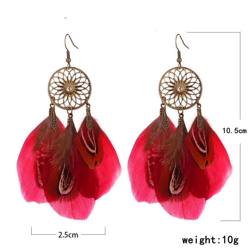 Dream Catcher Boho Feather Earrings