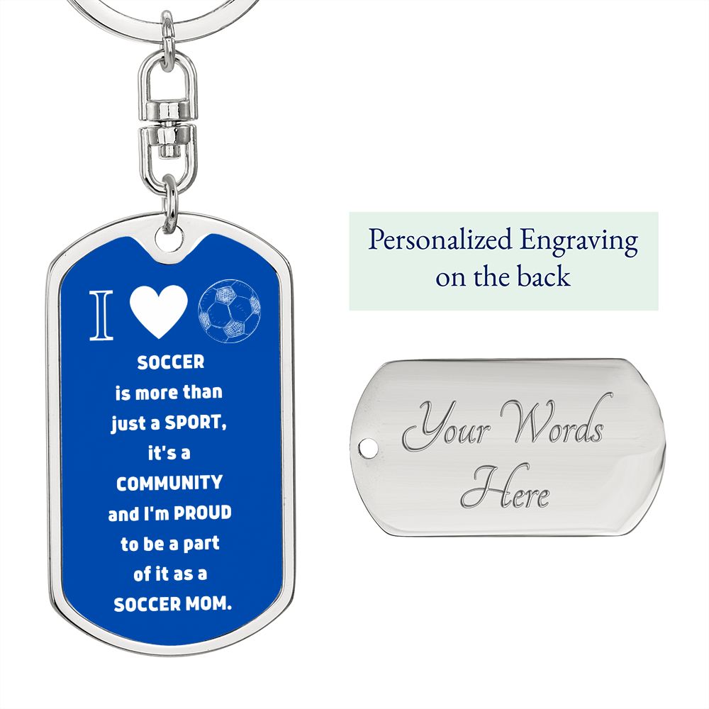 Soccer Mom | Graphic Dog Tag Keychain | Blue